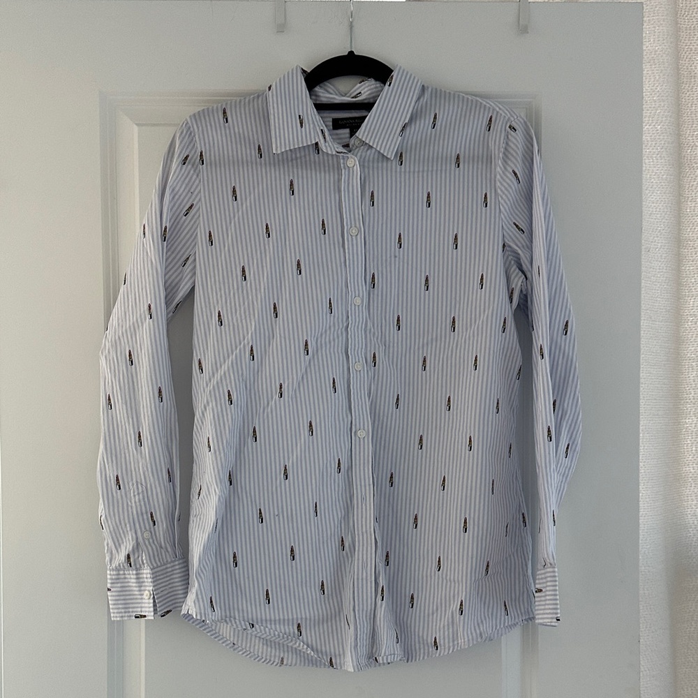 Banana Republic Lipstick Icon White and Blue Striped Women's Shirt